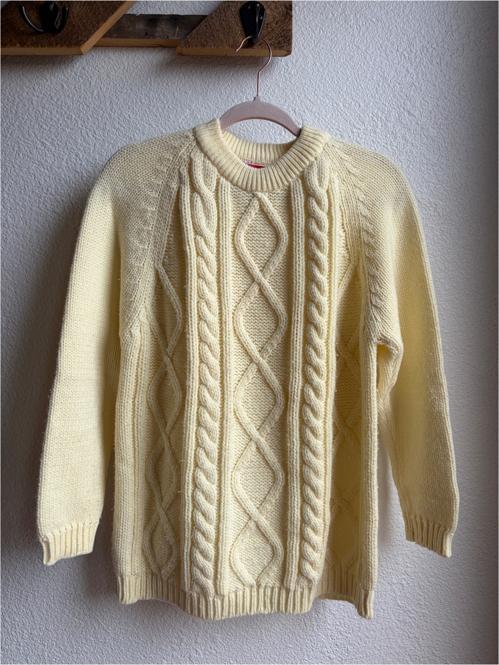 Vintage 70s Campus Shop Cream Knit Fisherman Sweater Large